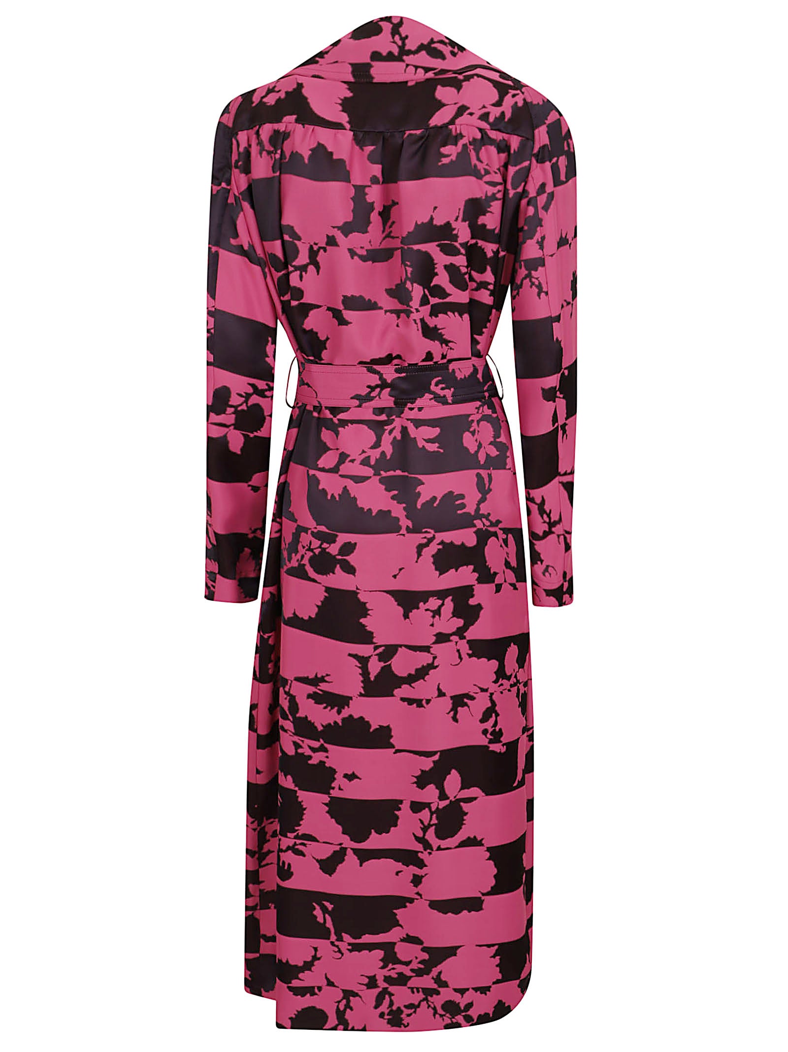 Long Belted Coat with Floral Motifs