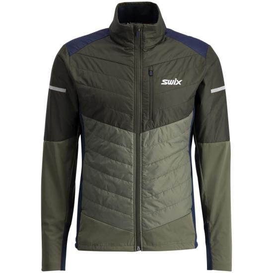 Quilted Green Jacket with Color-Block Design and High Collar