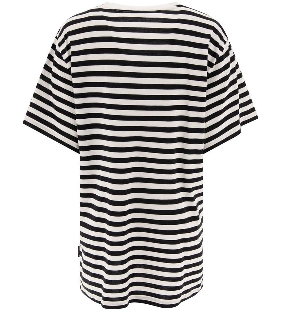 Horizontal Striped Short-Sleeved T-Shirt with Embroidered Graphics