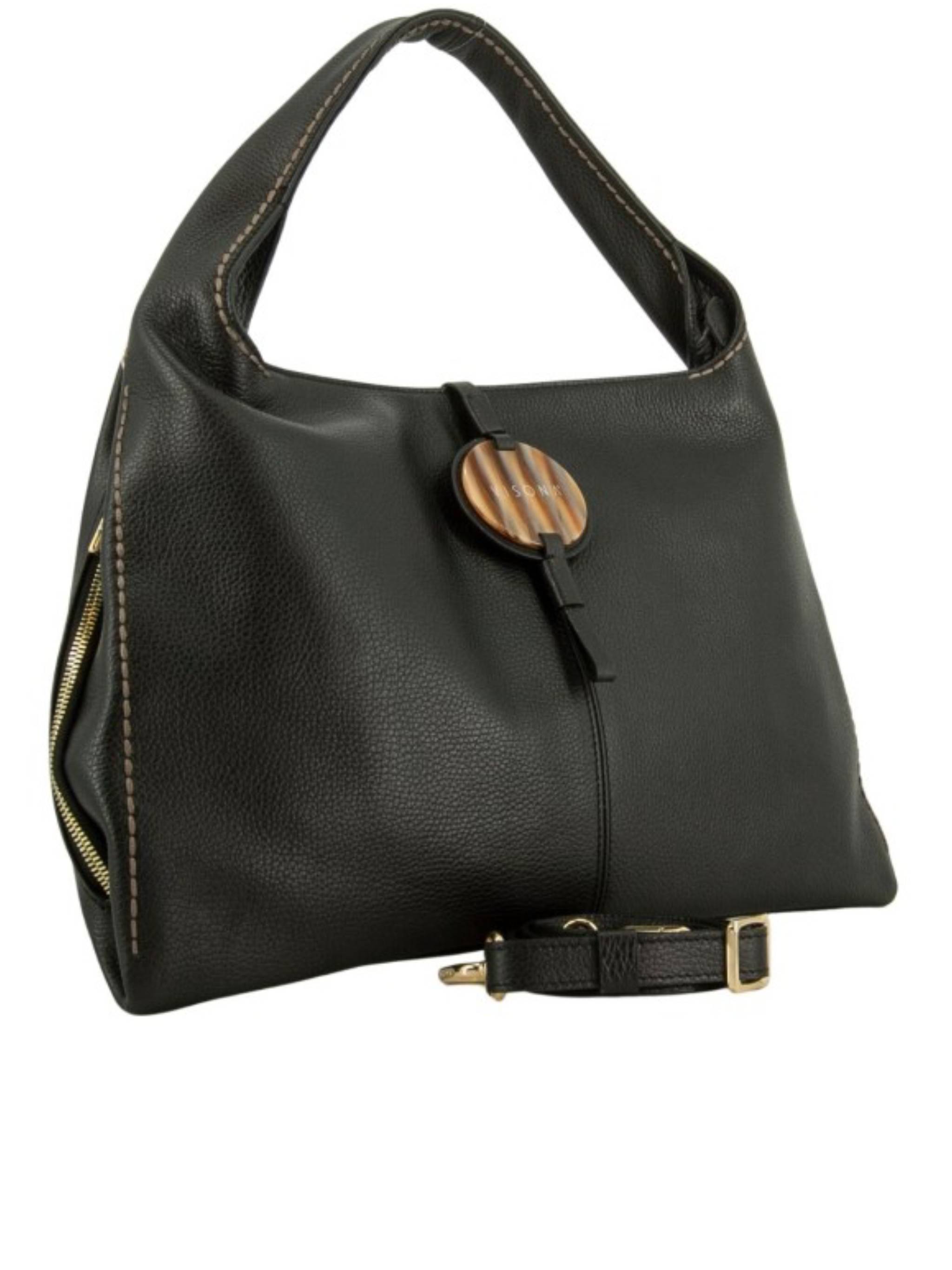 Black California Leather Oval Wooden Bag