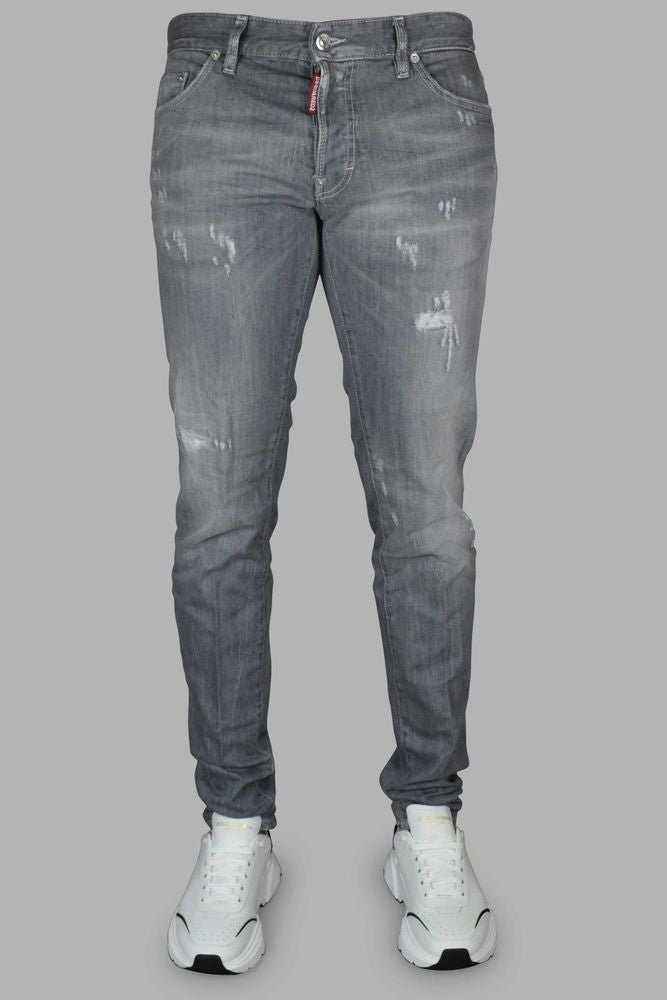 Light Gray Slim-Fit Jeans With Distressed Details