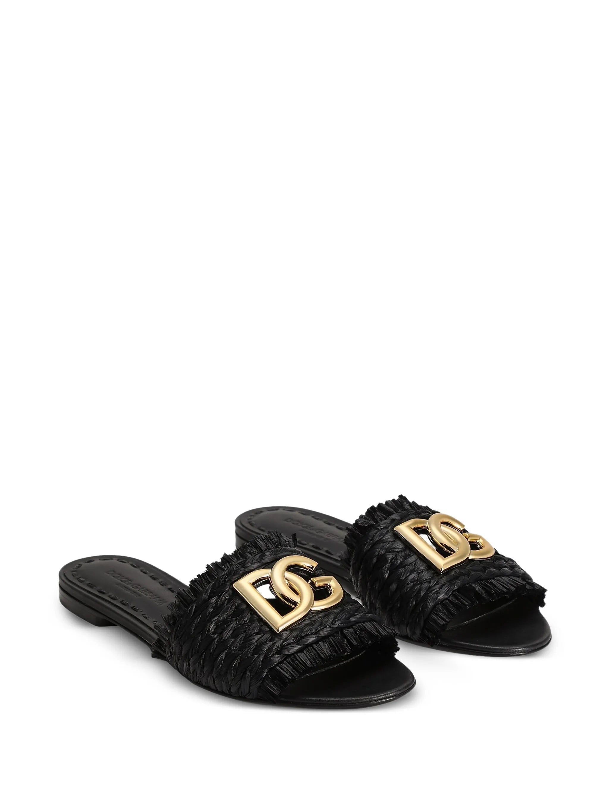Black Woven Texture Gold Logo Sandals