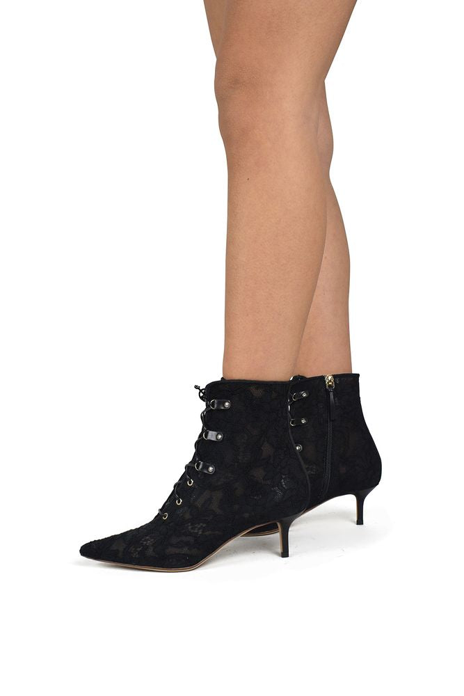 Lace Ankle Boots With Central Lace Fasteners