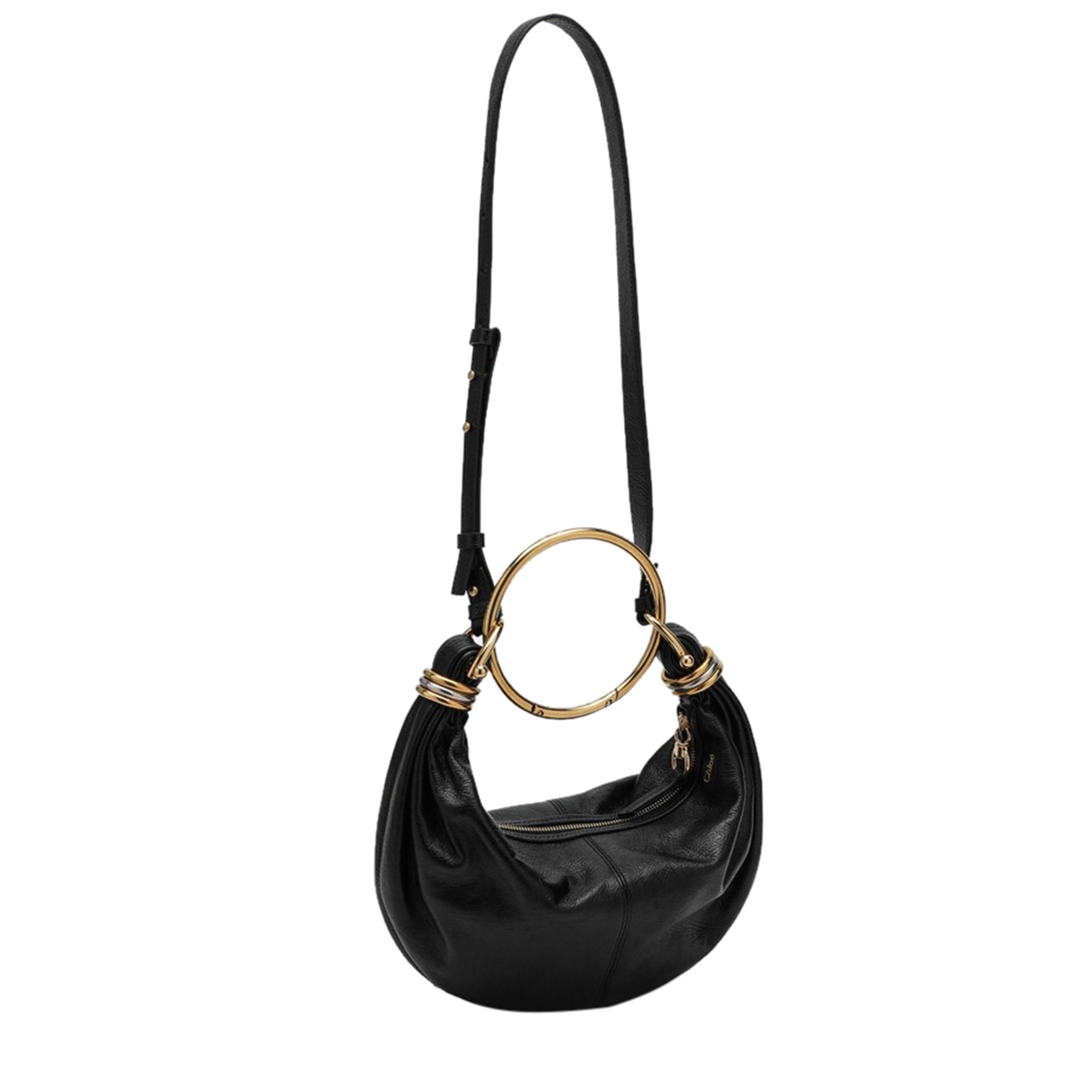 Crescent-Shaped Black Calf Leather Bracelet Bag