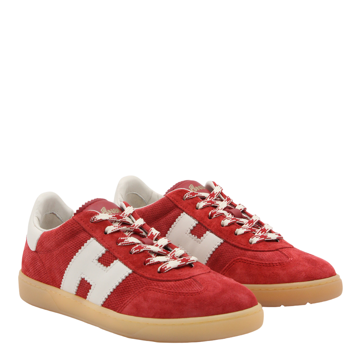Red Suede Sneakers with Textured Upper