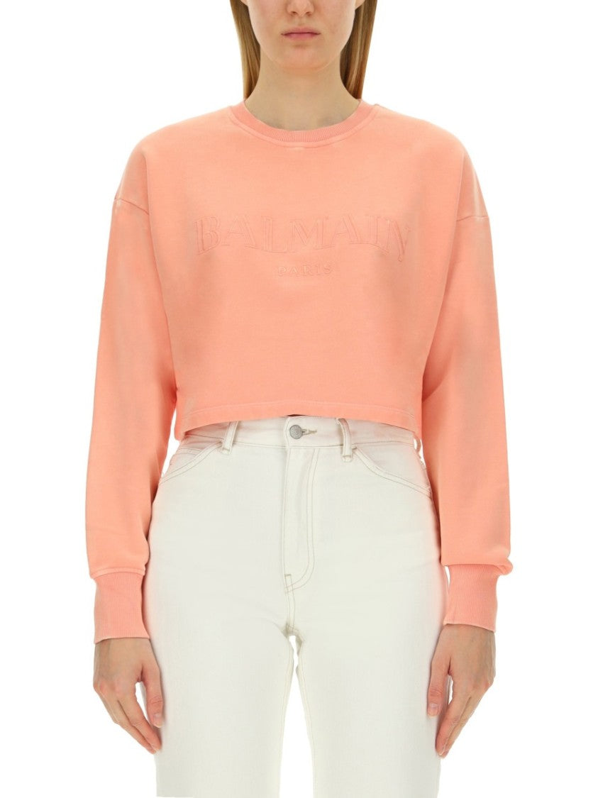 Cropped Fit Sweatshirt With Embossed Logo