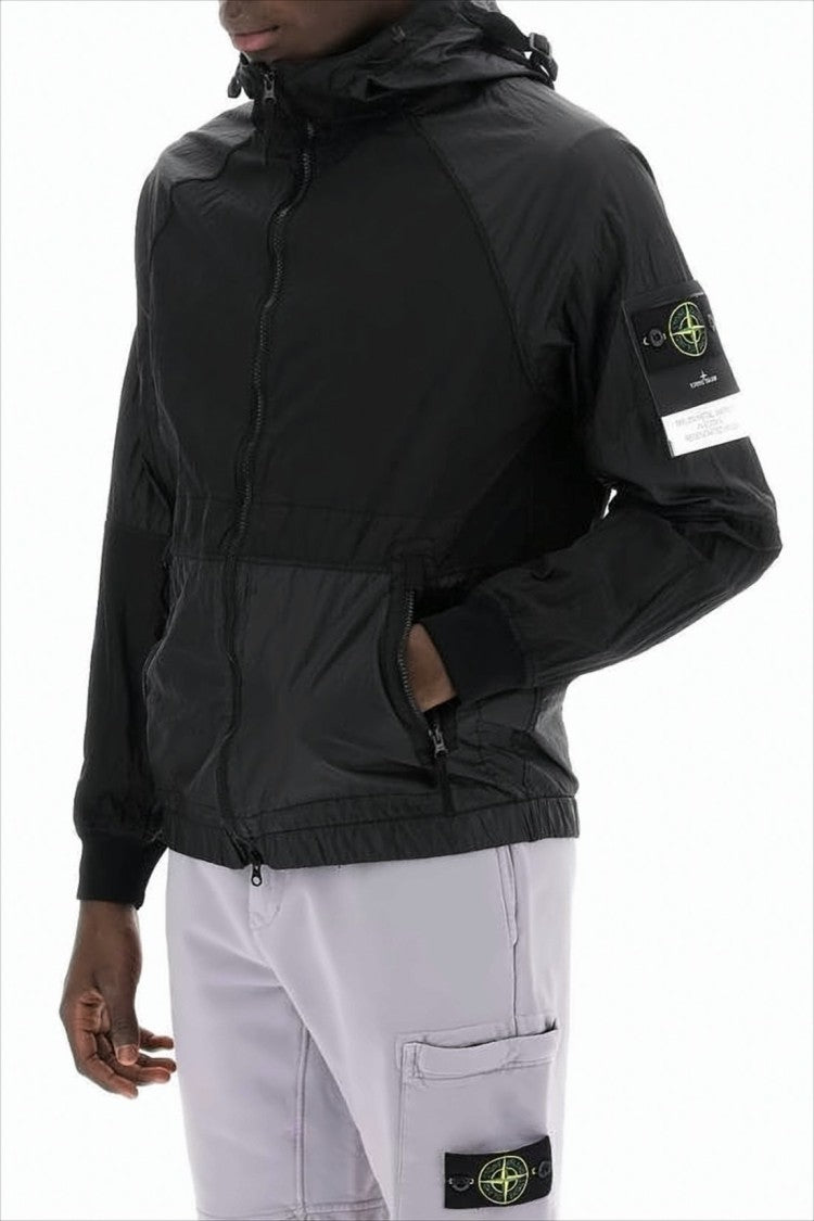 Hooded Lightweight Jacket with Glossy Polyamide Panels