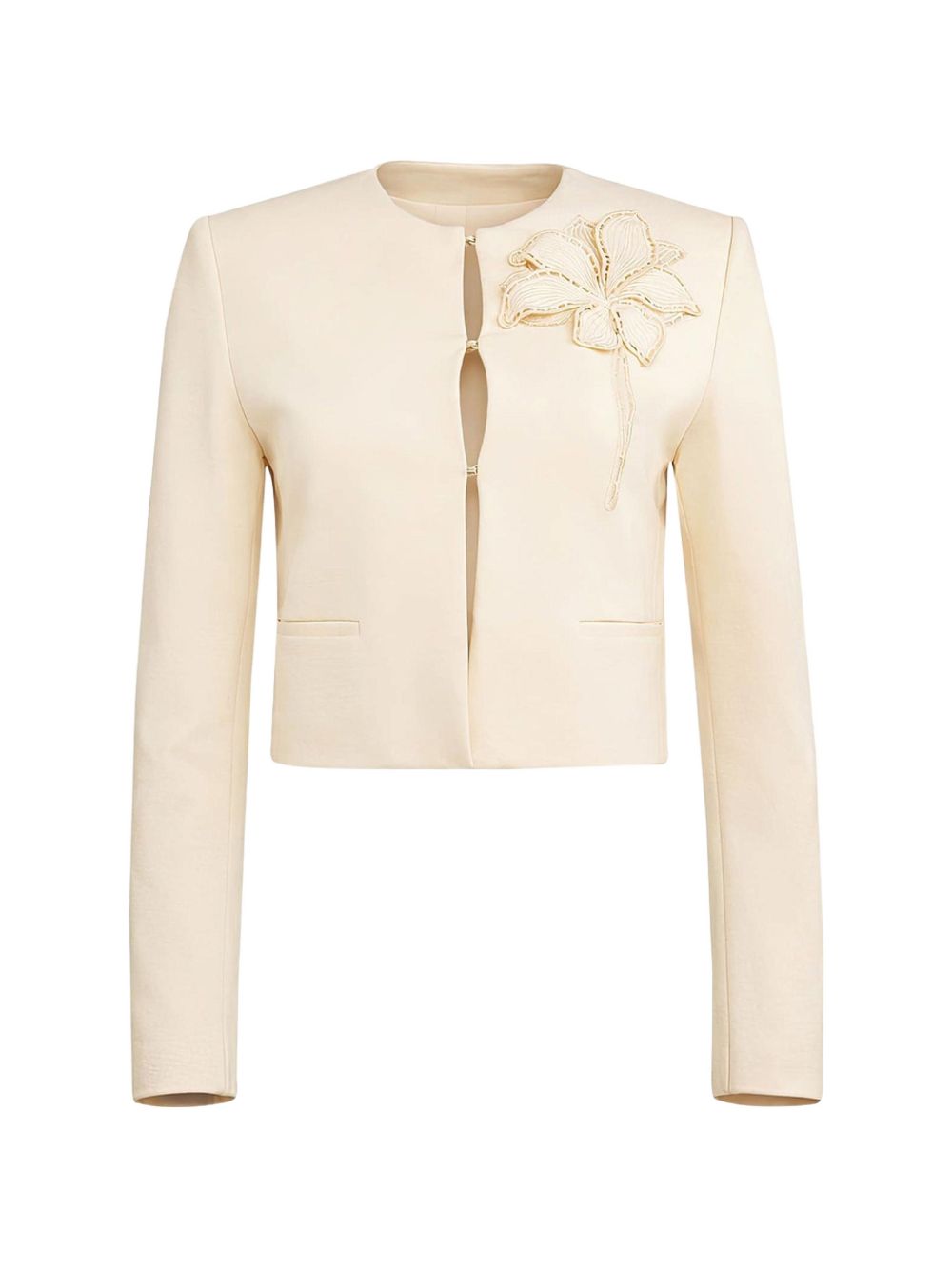 Cropped Jacket with Floral Embroidery