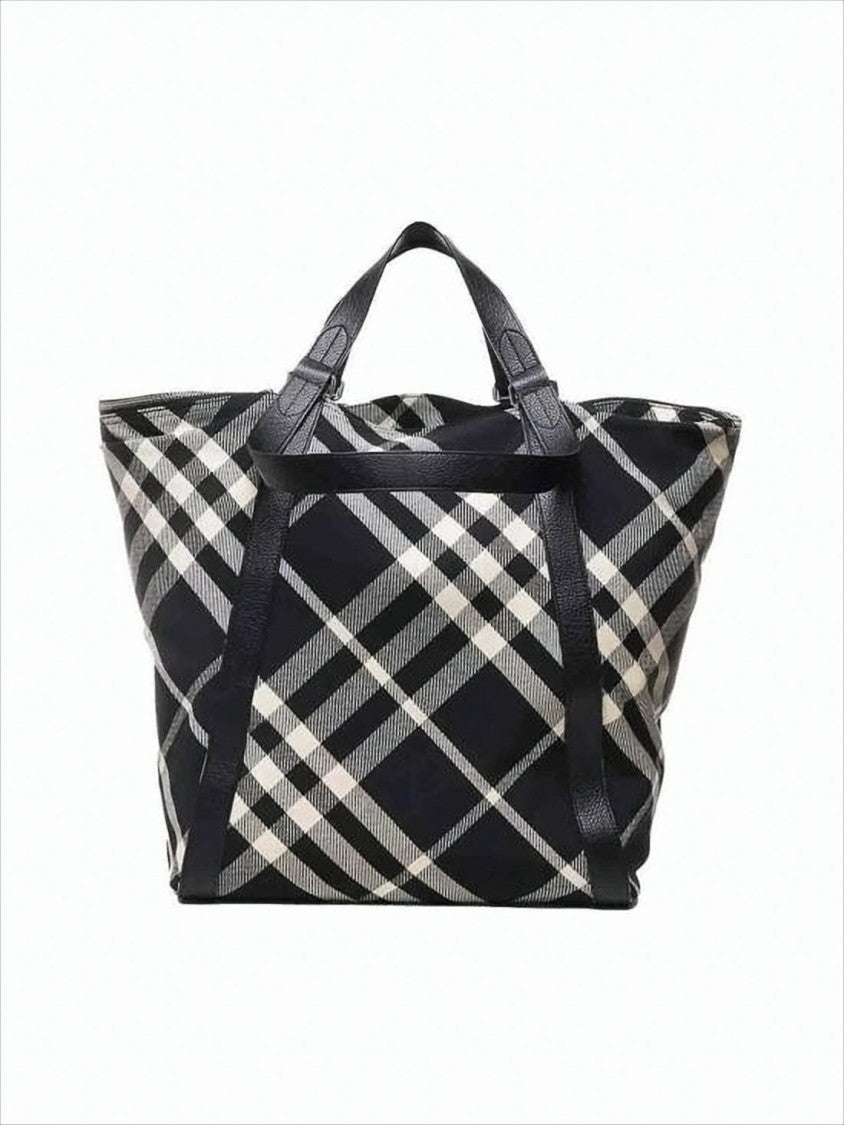 Black and Beige Check Tote Bag