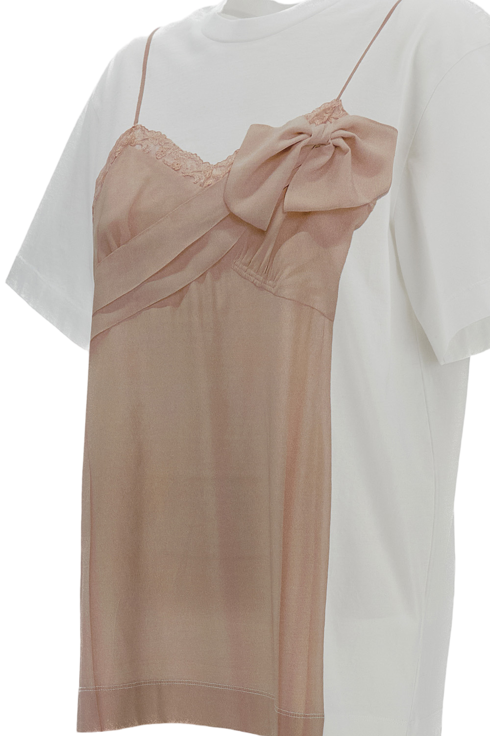 Bow Sash Slip Dress Trompe L'Oeil Print T-Shirt