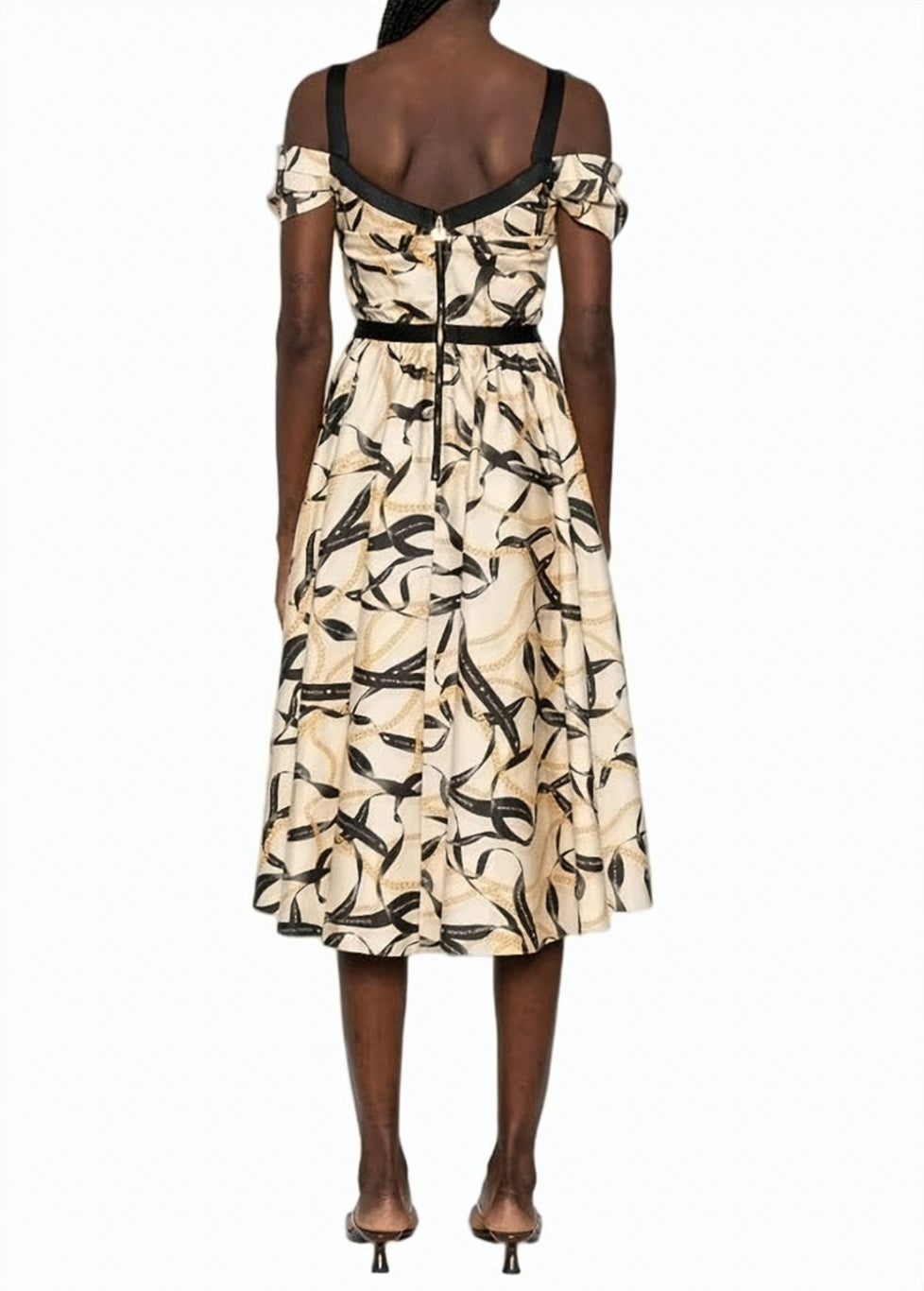 Ribbon Print Off Shoulder Dress