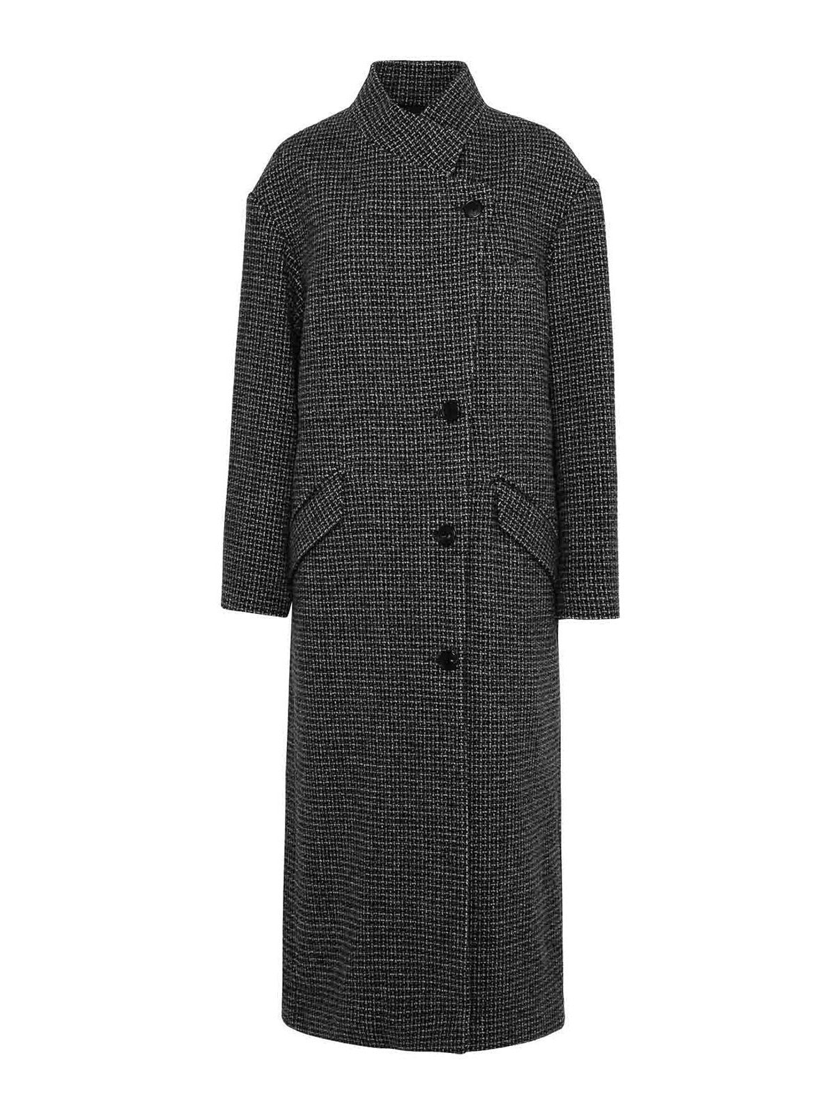 Straight-Cut Wool Coat with High Collar
