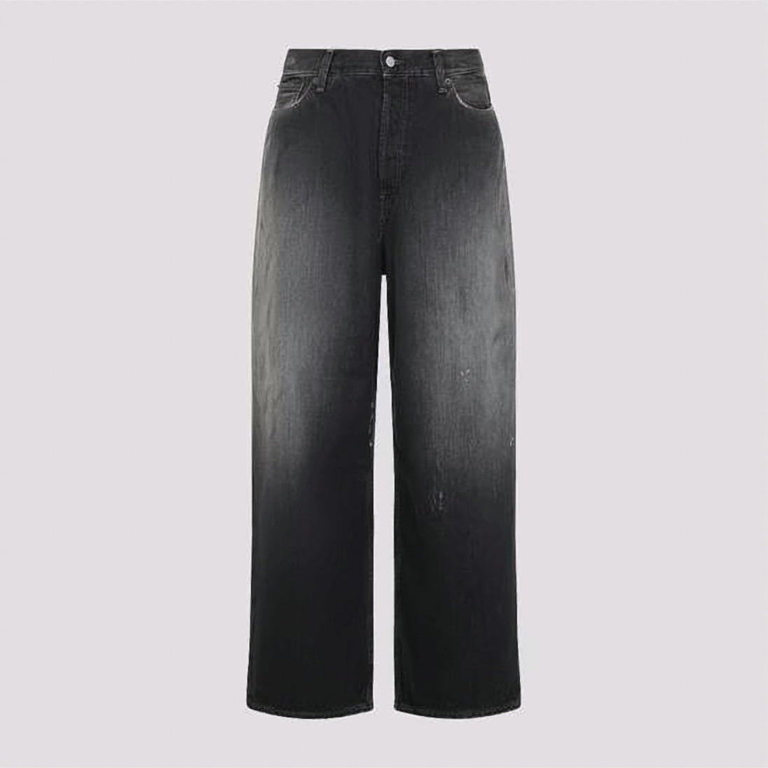 Faded Black Wide-Leg Denim Pants with Five-Pocket Styling