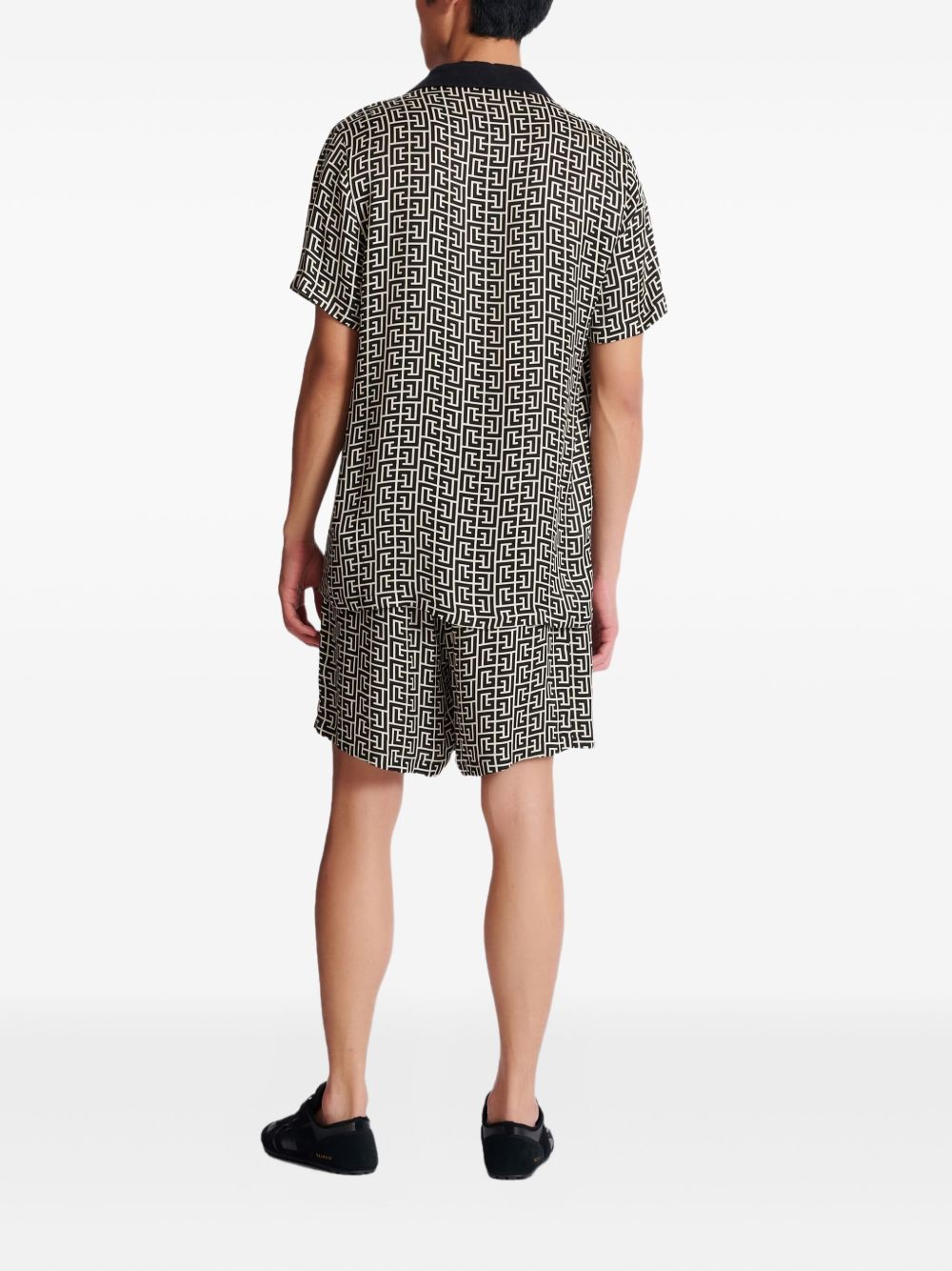 Geometric Monogram Short-Sleeve Button-Down Shirt