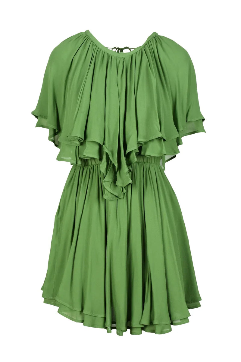 Chiffon Dress Elastic Waist - Green