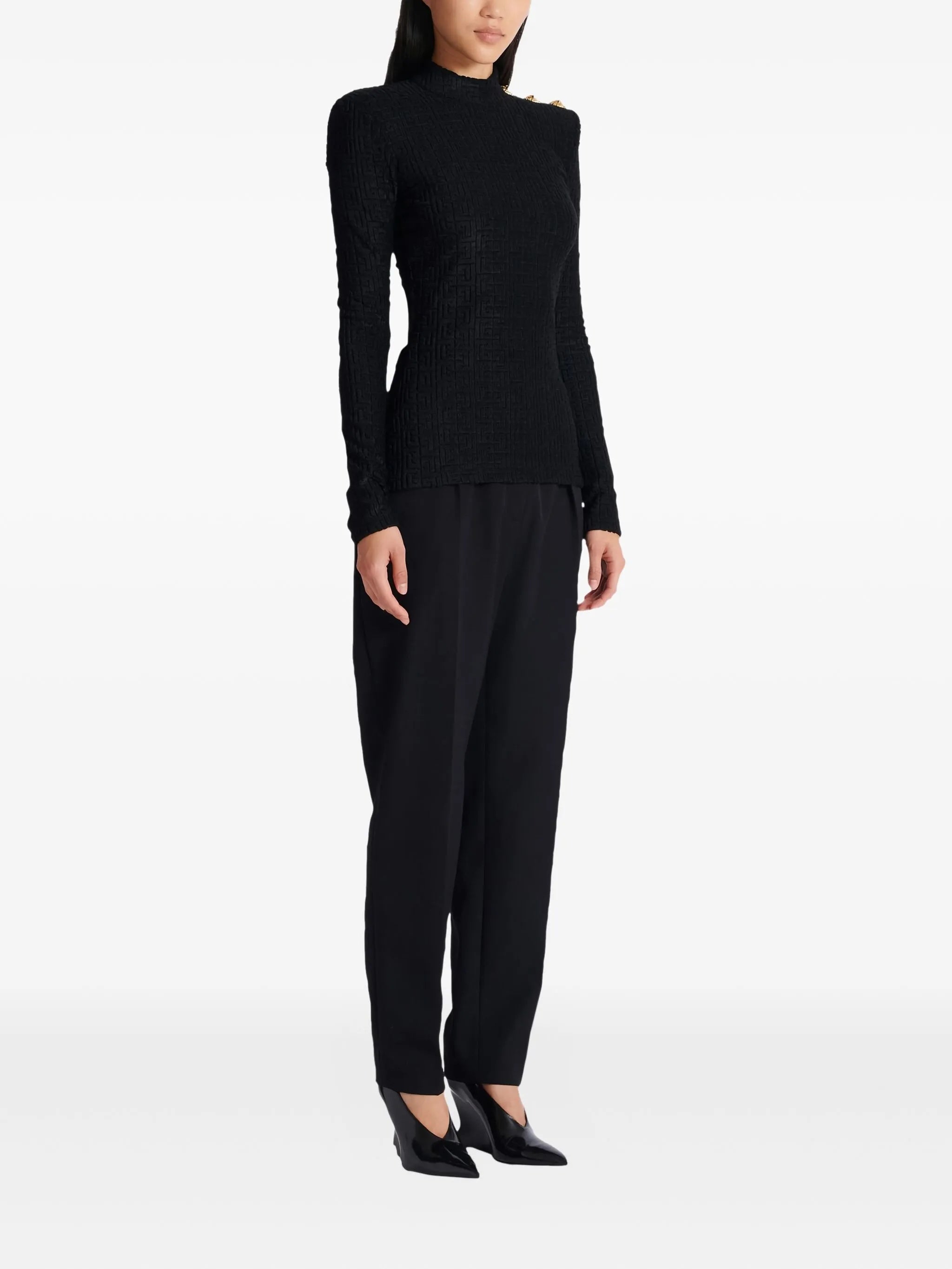 Fitted Long-Sleeved Textured Pattern Top