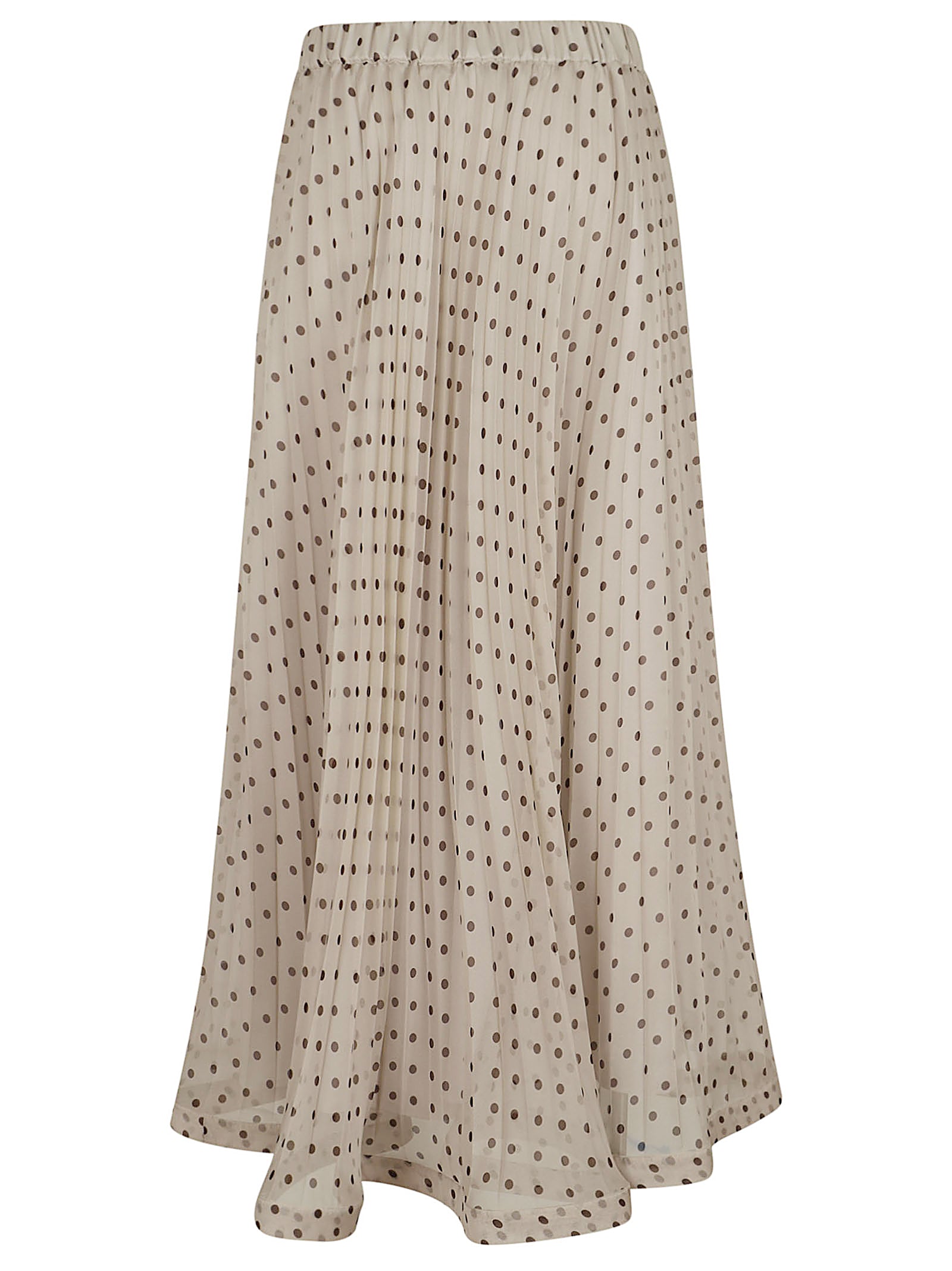 Flowing Nude Skirt with Brown Polka Dots
