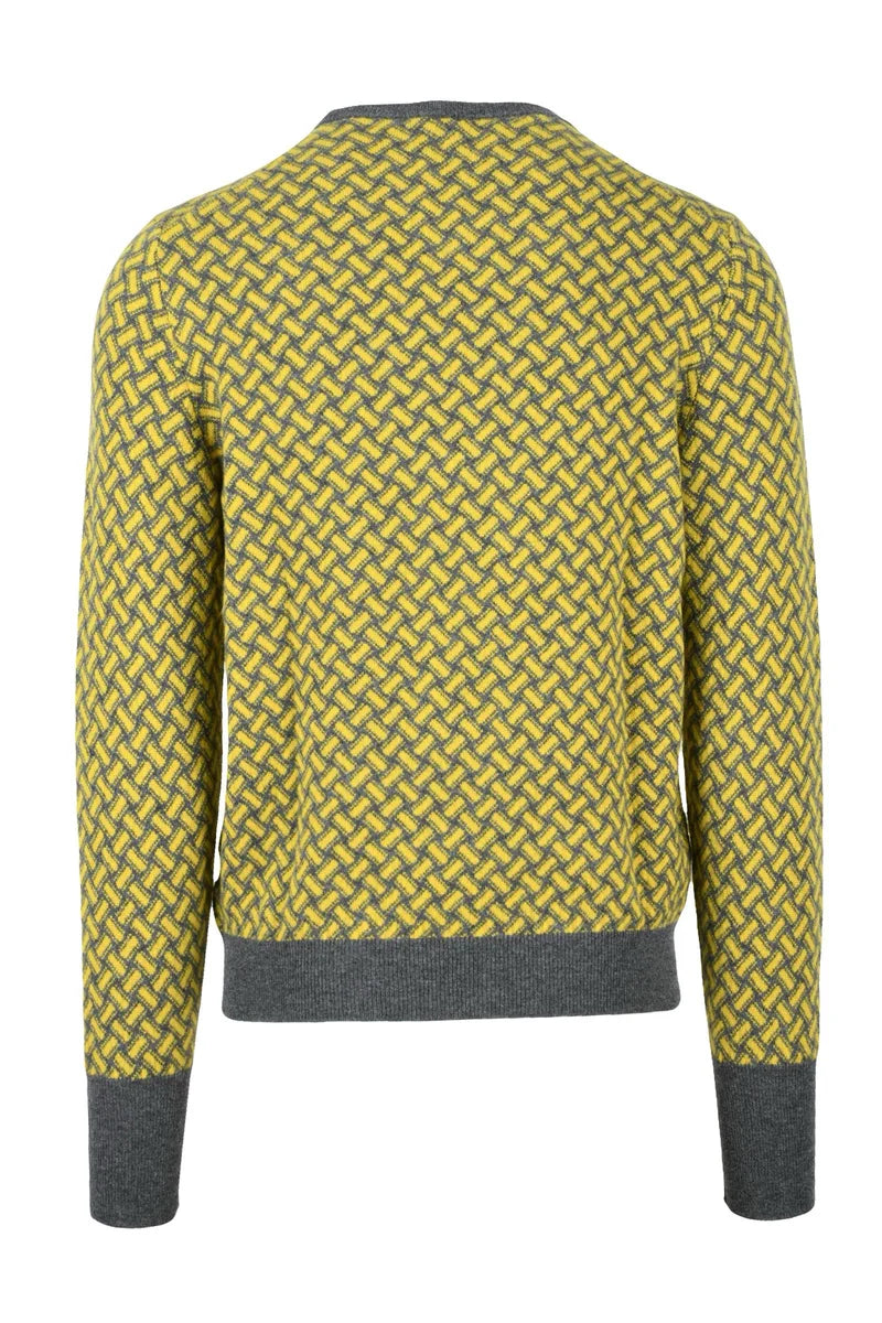 Cashmere Crew Neck Pullover - Yellow/Grey