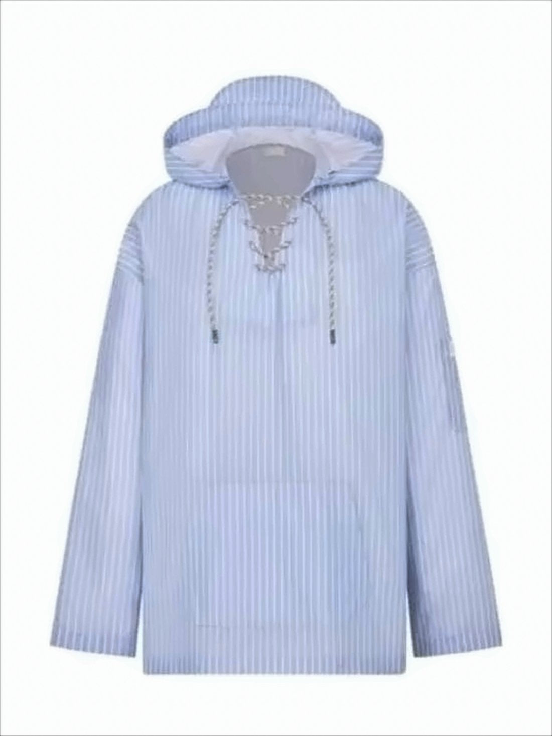 Hooded Top with Lace-Up Detail and Vertical Stripes