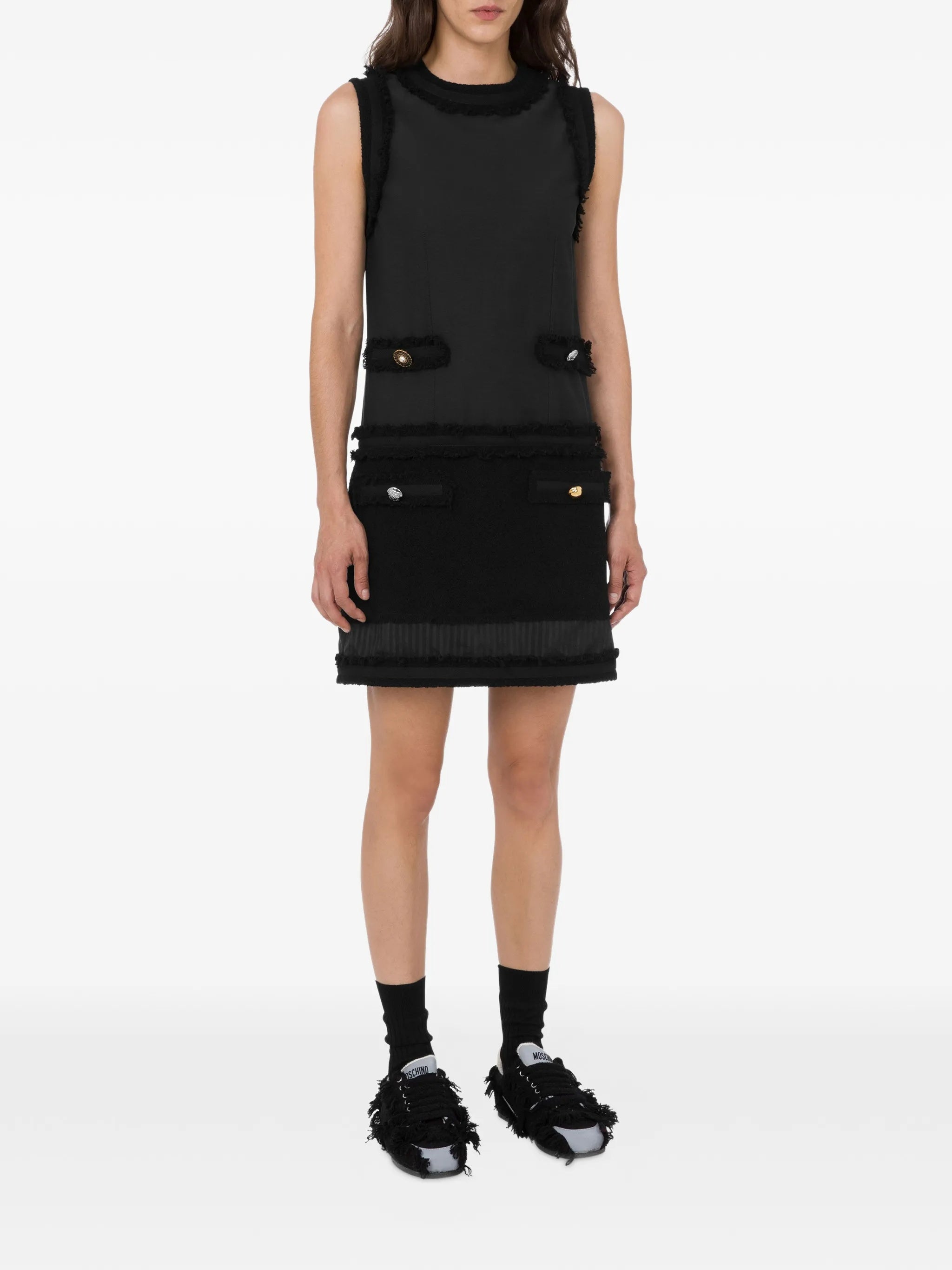 Sleeveless Mini Dress With Textured Boucle Trim