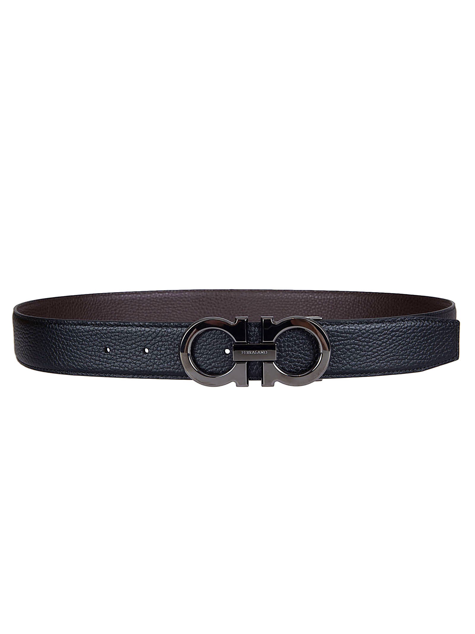 Textured Leather Belt with Polished Metal Buckle