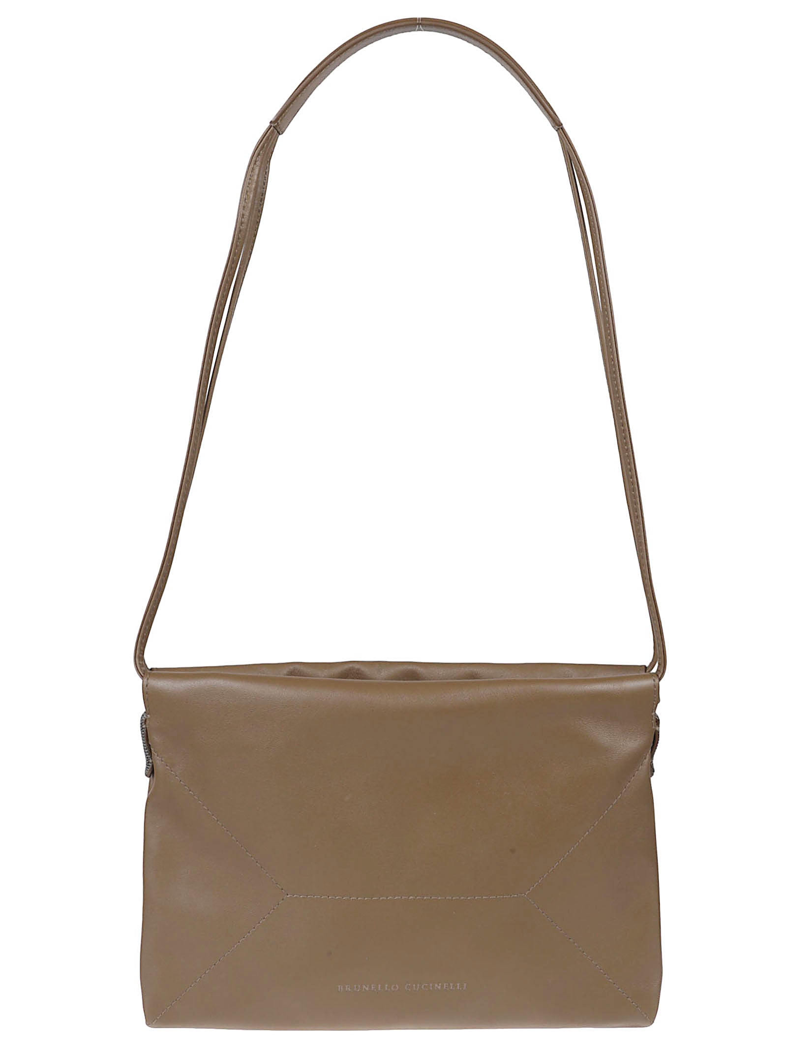 Rectangular Leather Bag With Drawstring Closure