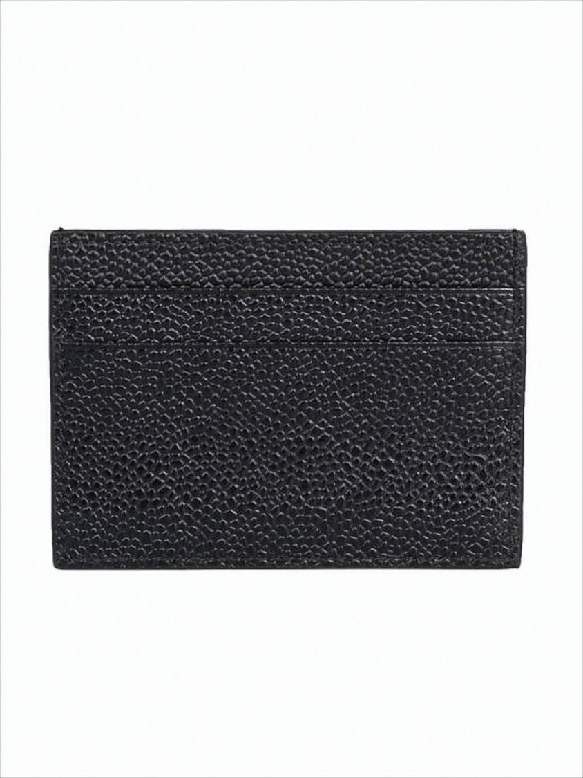 Textured Cowhide Leather Card Wallet with Striped Accent