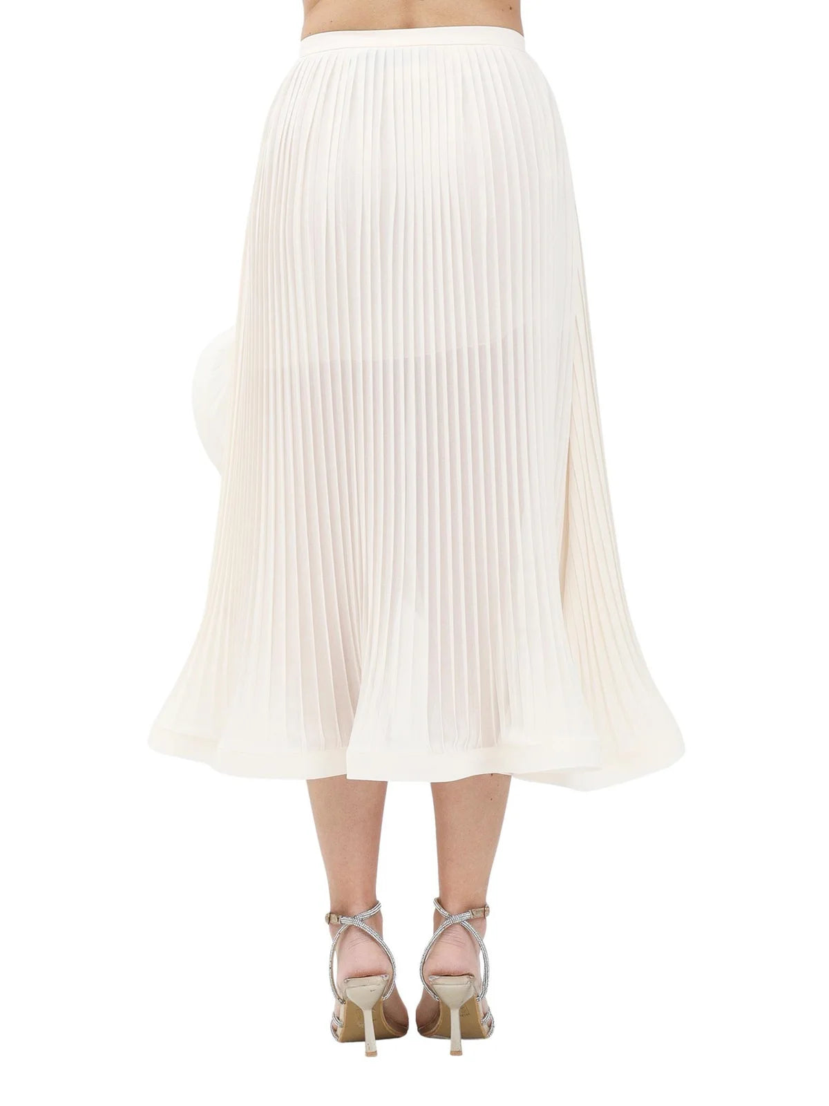 White Polyester Asymmetric Pleated Skirt