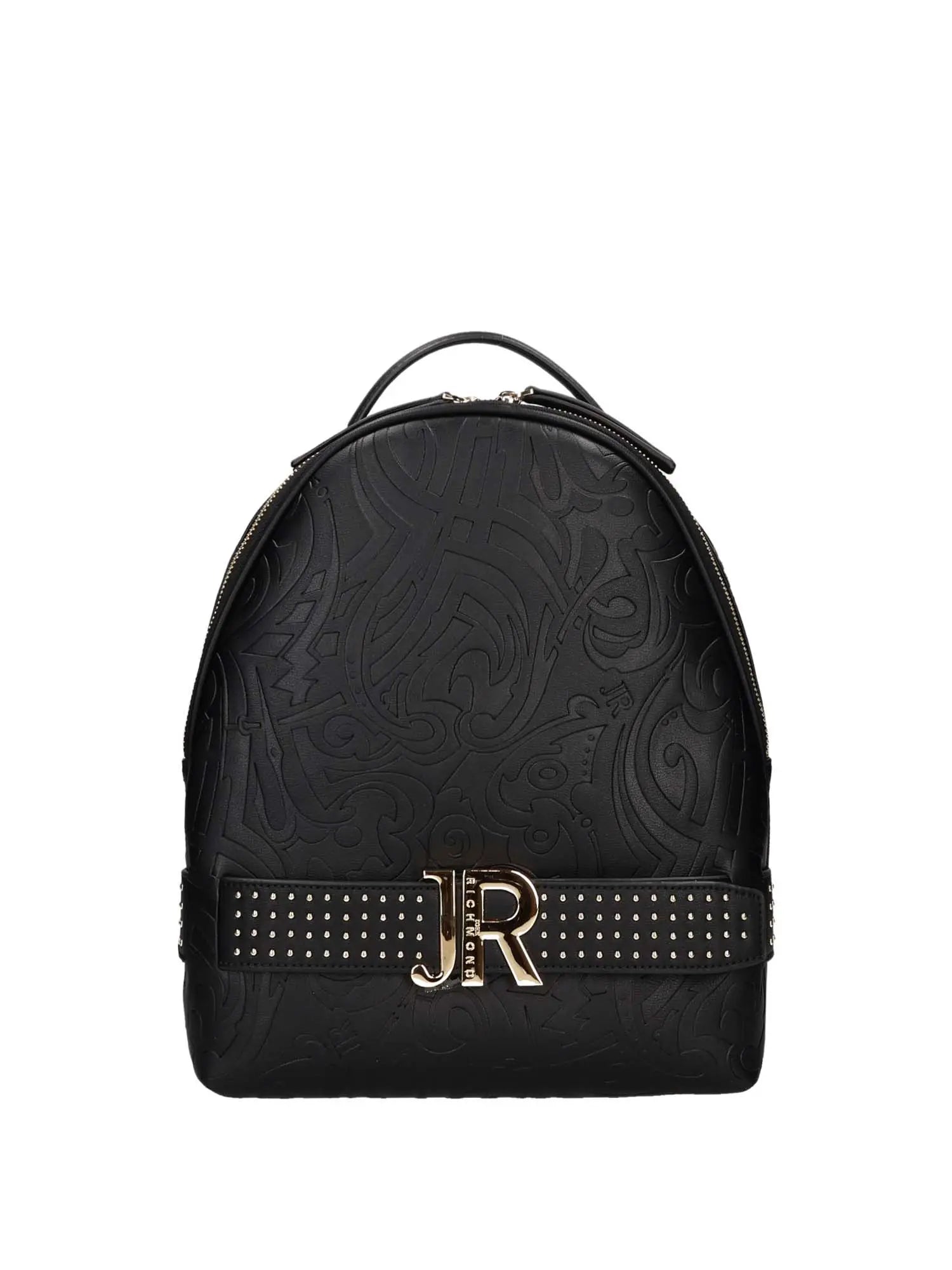 Embossed Black Backpack with Metallic Accents