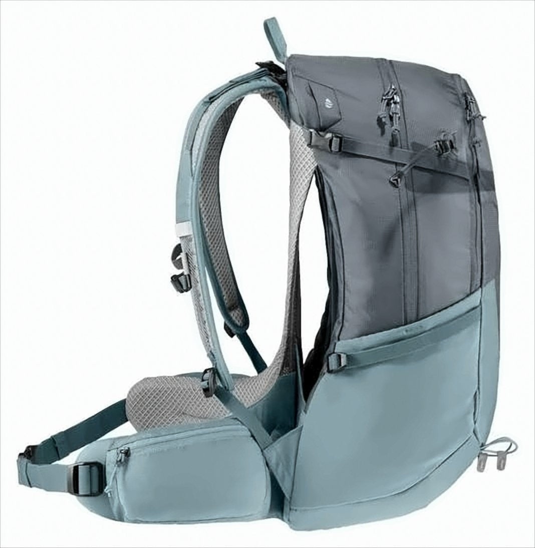 Two-Tone Ventilated Deuter Backpack With Multiple Compartments