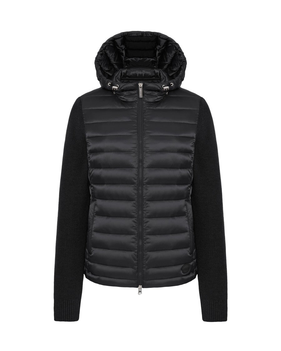 Black Hooded Jacket With Knit Sleeves