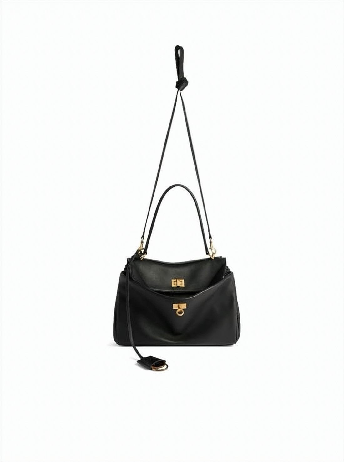 Rectangular Black Leather Shoulder Bag