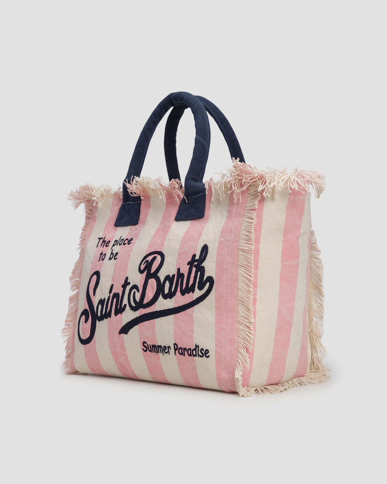 Vertical Stripe Tote Bag with Fringed Edges