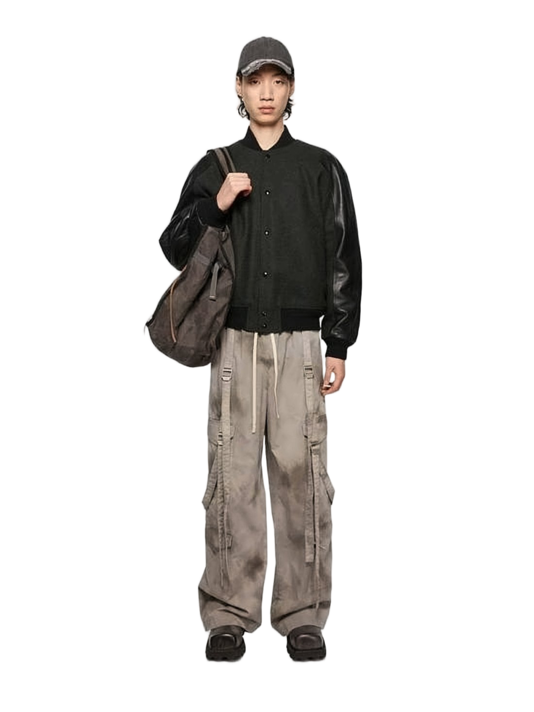 Modern Wool-Blend Bomber Jacket with Lambskin Sleeves