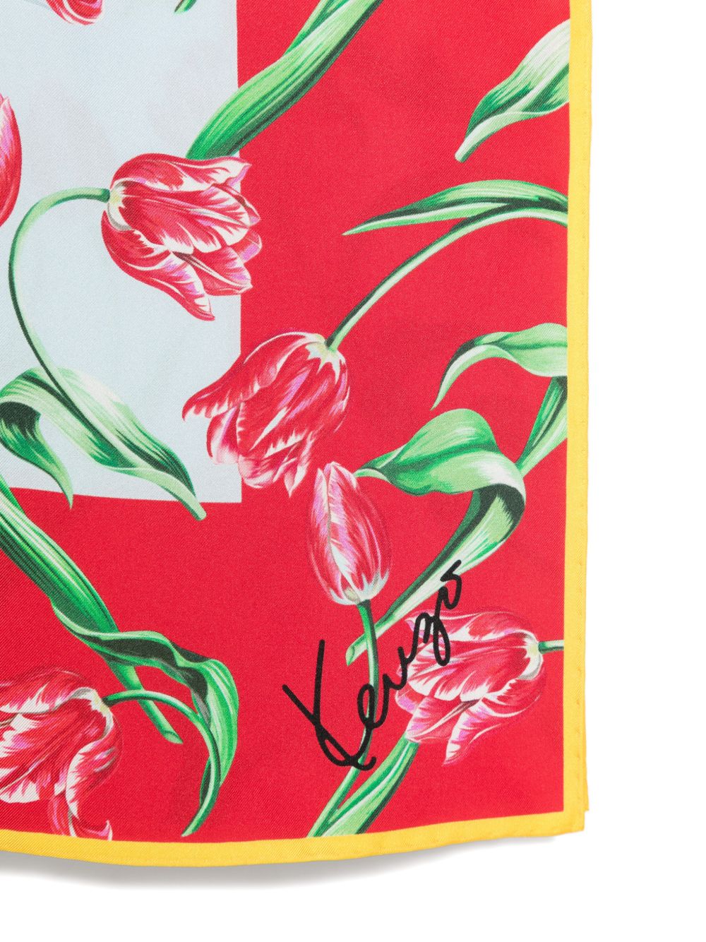 Light Blue Tulip Print Silk Scarf