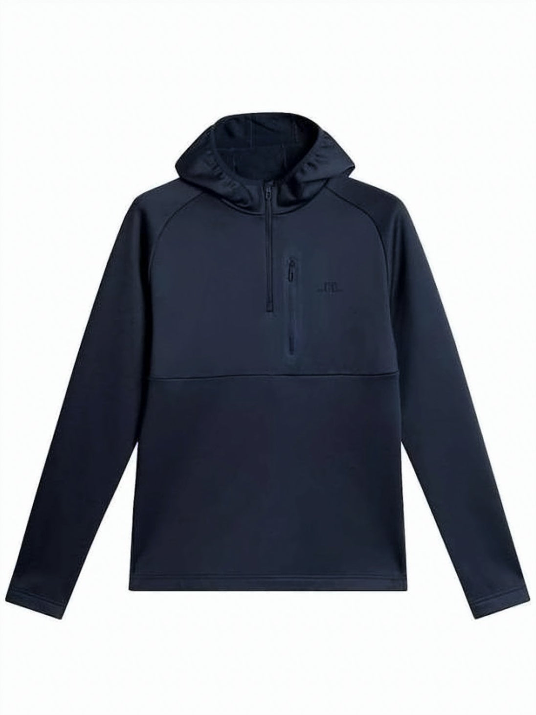 Minimalistic Black Hooded Pullover with Half-Zip Front