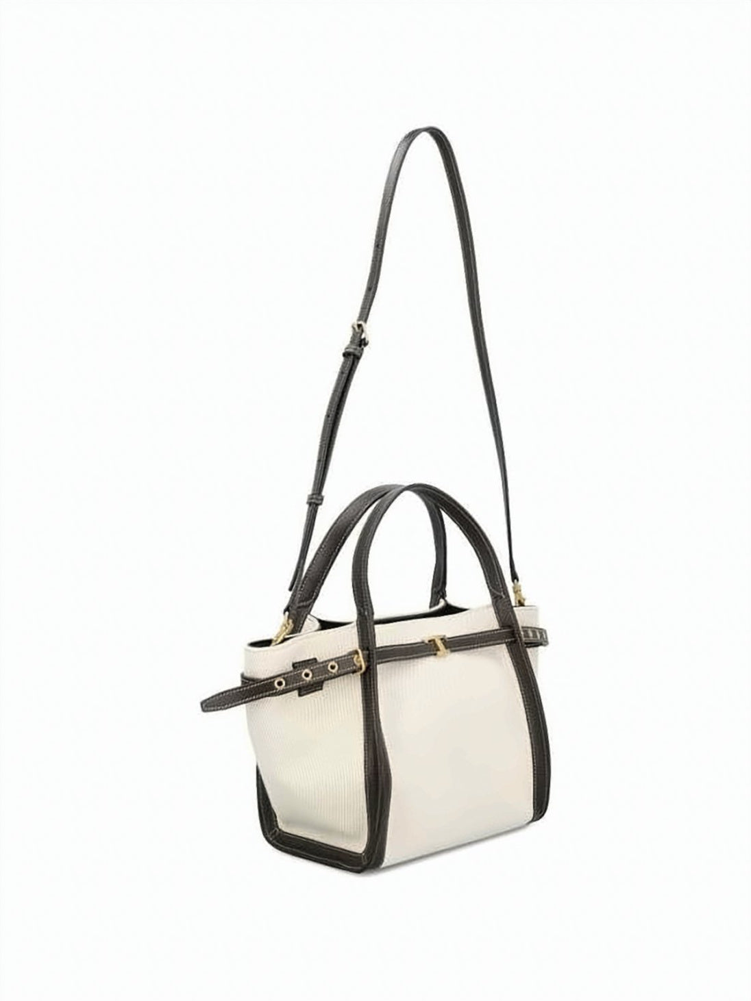 Cream Linen and Leather Shoulder Bag