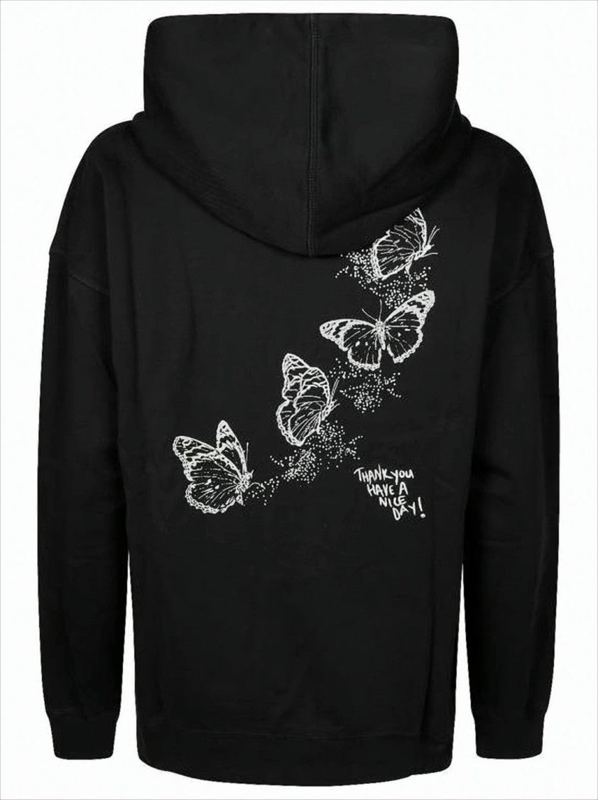 Black Organic Cotton Hoodie With Artistic Graphics And Handwritten Details