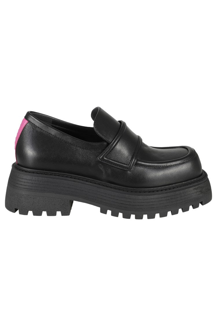 Leather Loafers With Fuchsia Detail And Raised Sole