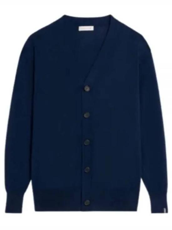 Classic Deep V-Neck Blue Cardigan with Button Closure