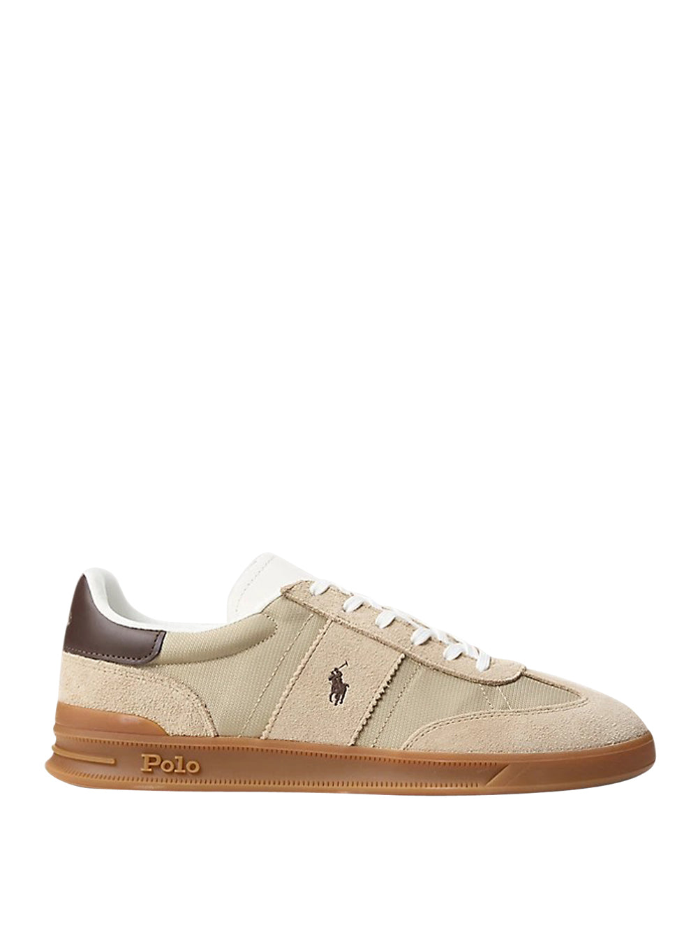 Beige Low-Top Sneakers with Suede and Mesh Panels