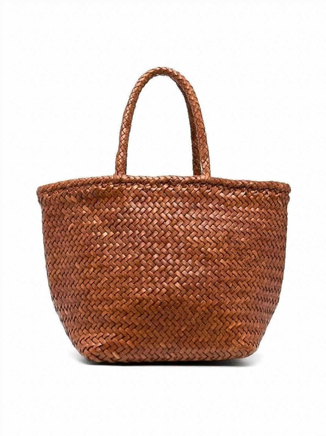 Artisanal Woven Tote Bag In Rich Brown Calf Leather