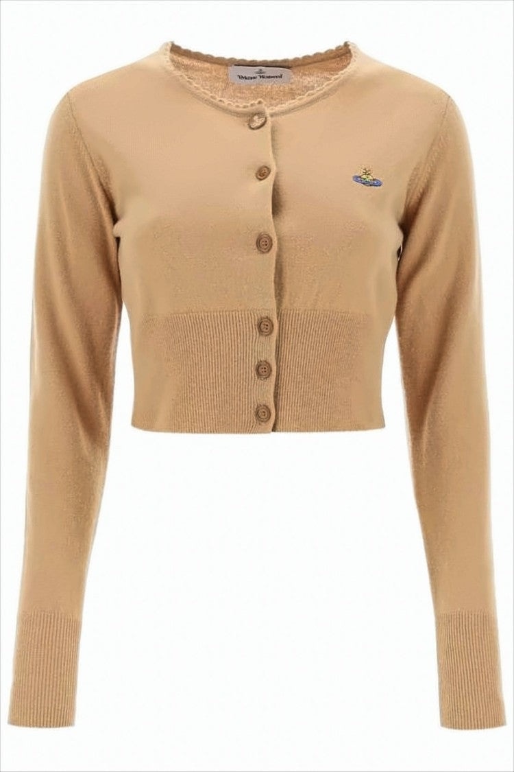 Cropped Brown Cardigan with Button-Down Front