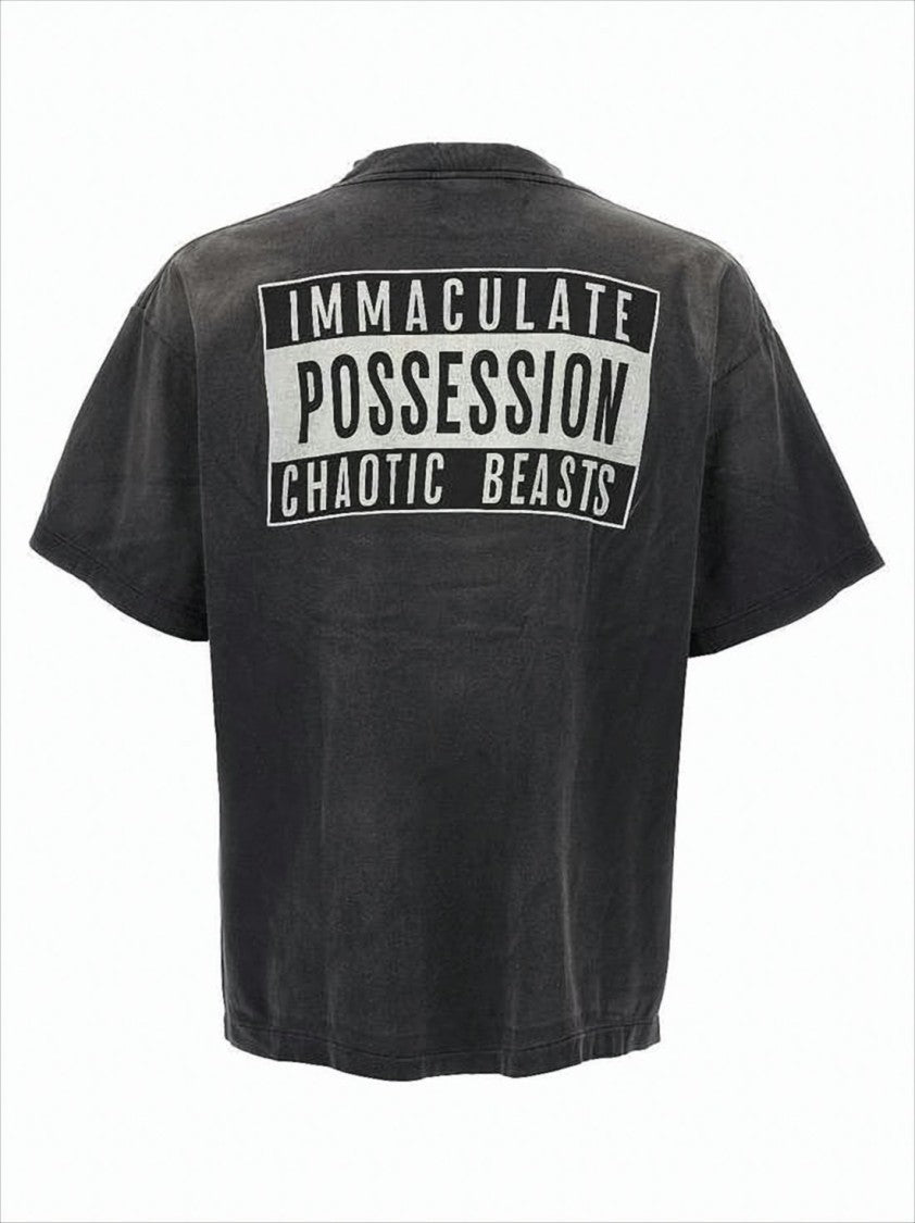 Distressed Black T-Shirt With Graphic And Boxy Fit