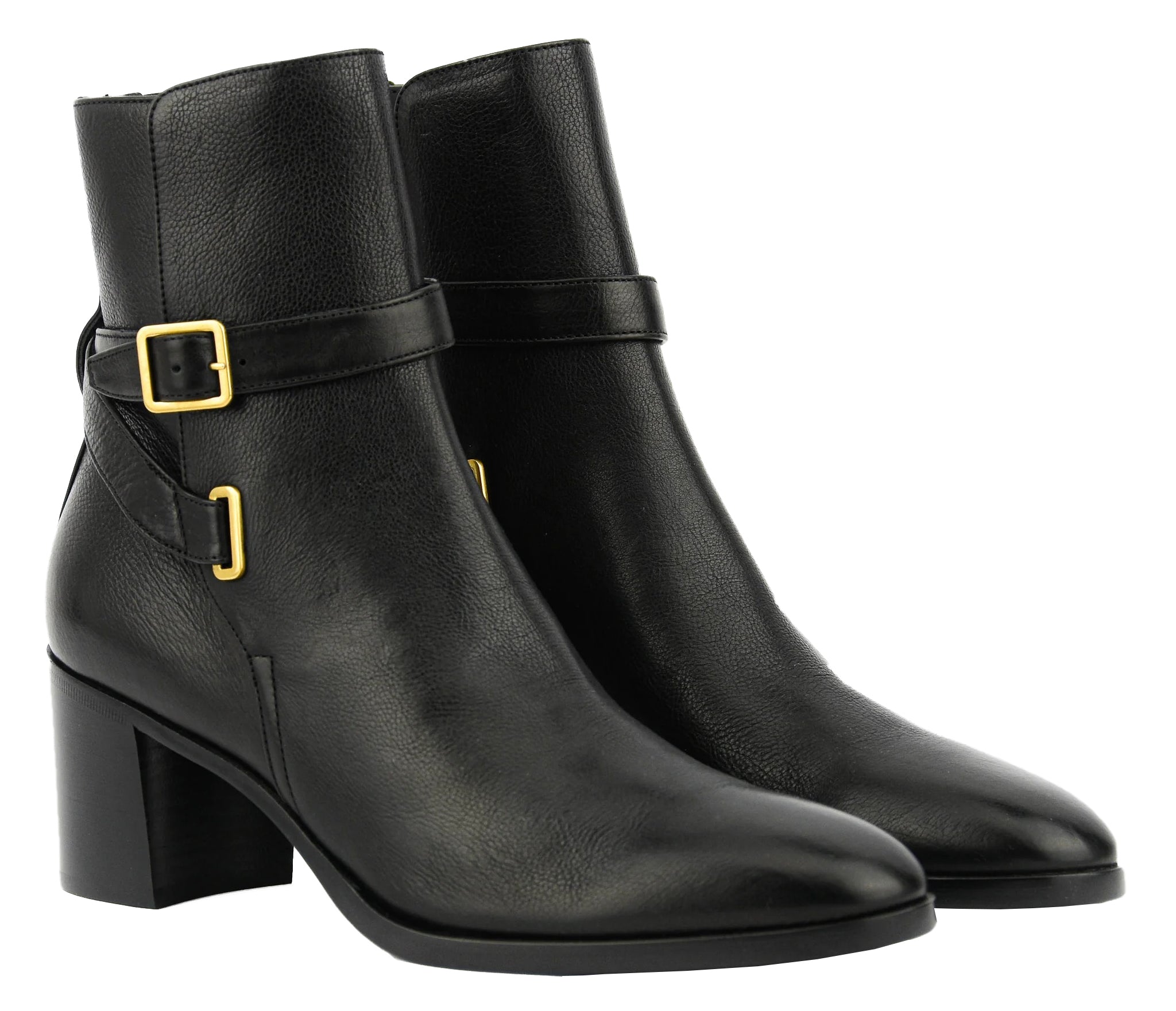 Smooth Leather Ankle Boots with Decorative Strap