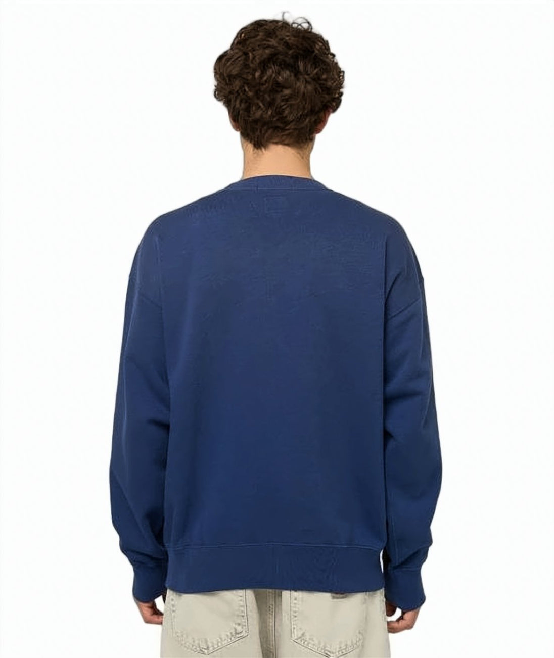 Navy Blue Embroidered Crew Neck Sweatshirt with Ribbed Cuffs