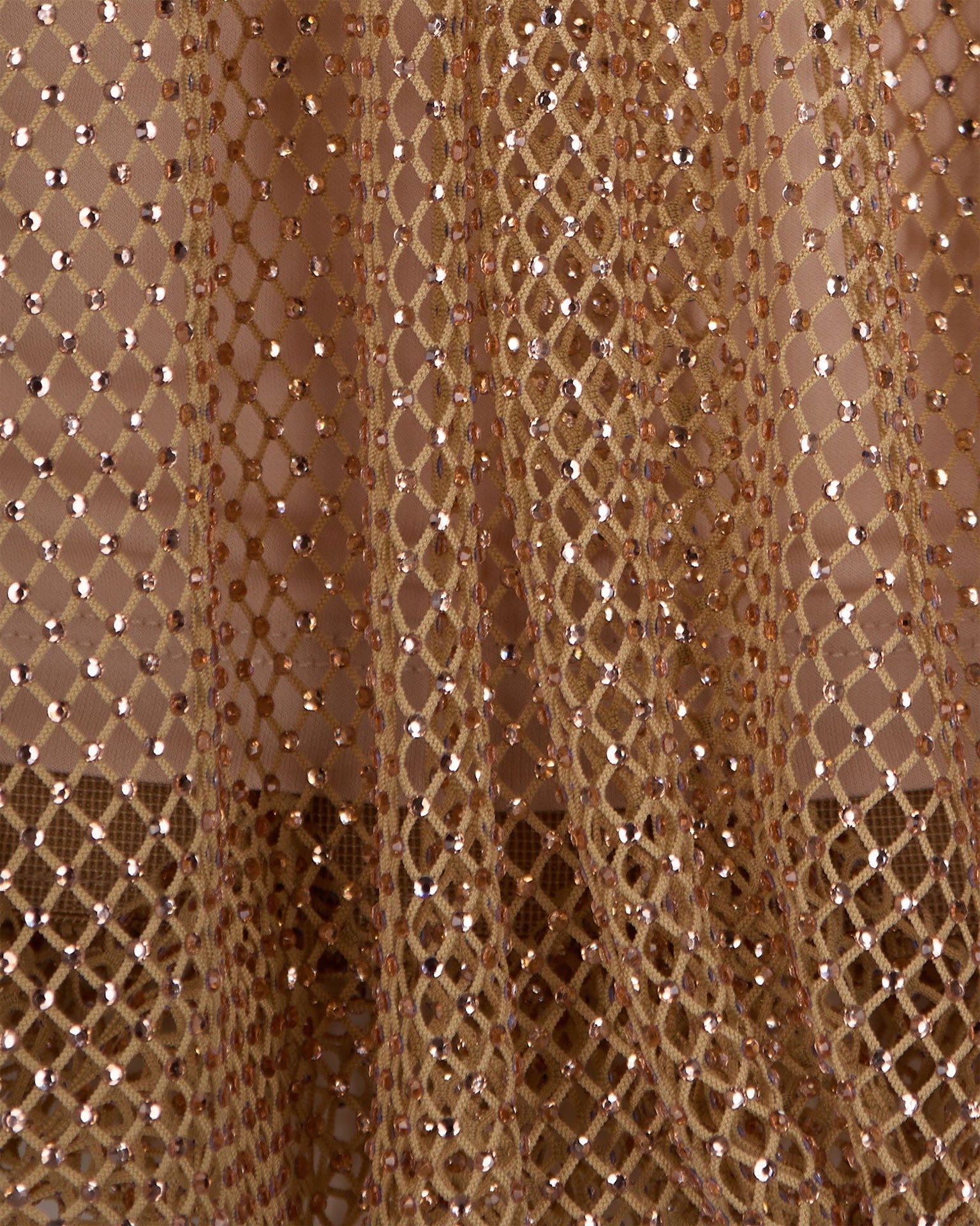 Camel Mesh Top With Crystals
