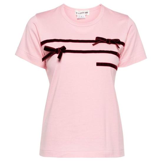 Short-Sleeved T-Shirt With Velvet Ribbon Accents