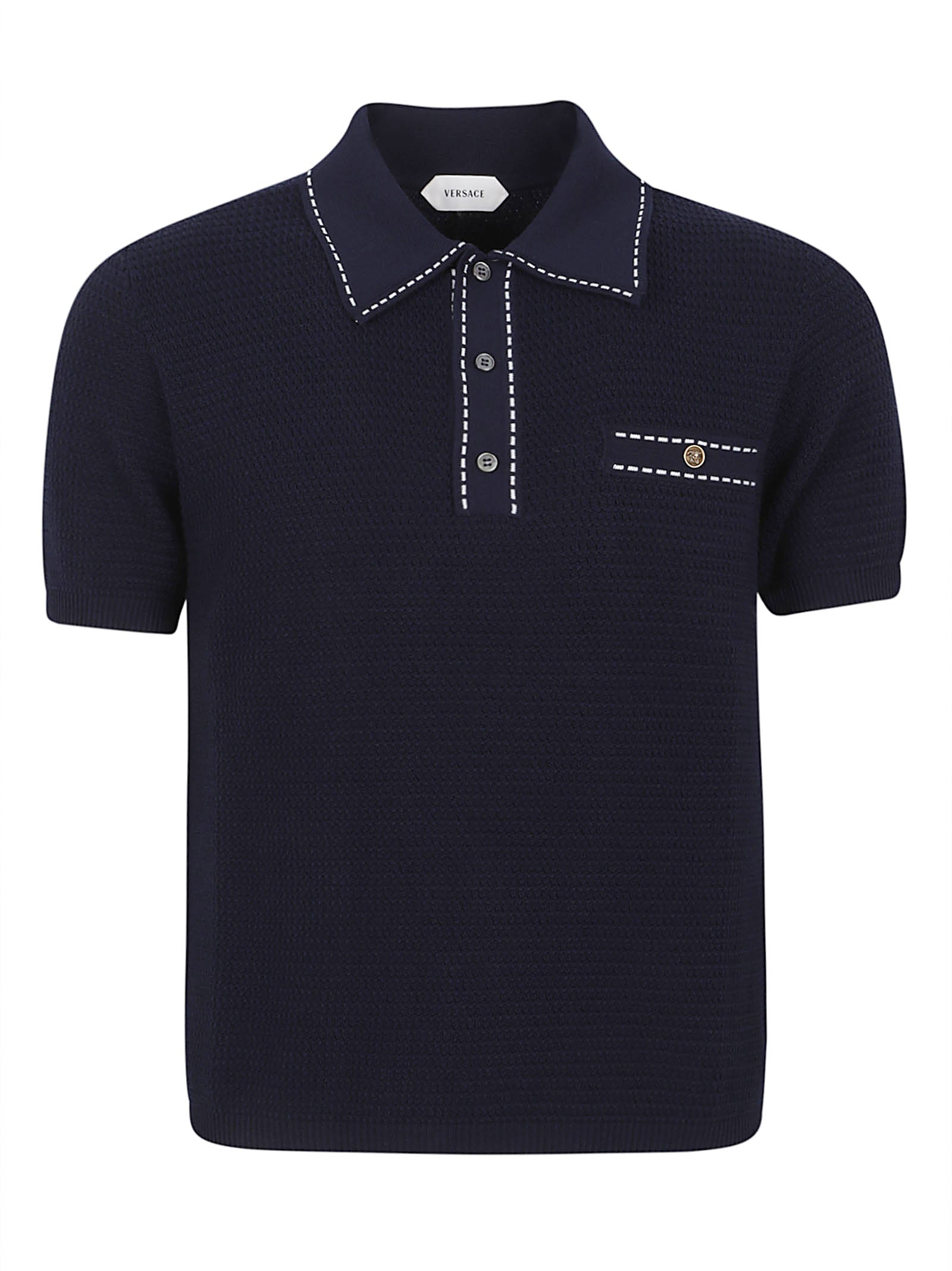 Textured Cotton Polo with Iconic Medusa Detail