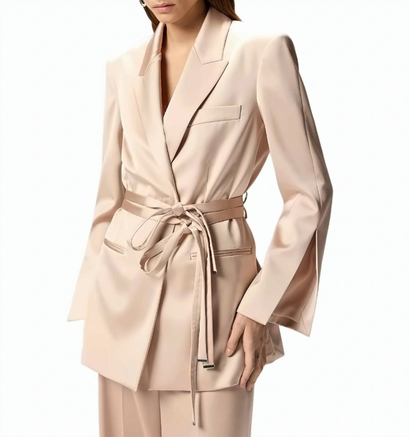 Rapa Satin Belted Blazer Jacket